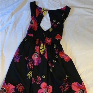 Floral and black, backless, deep v dress